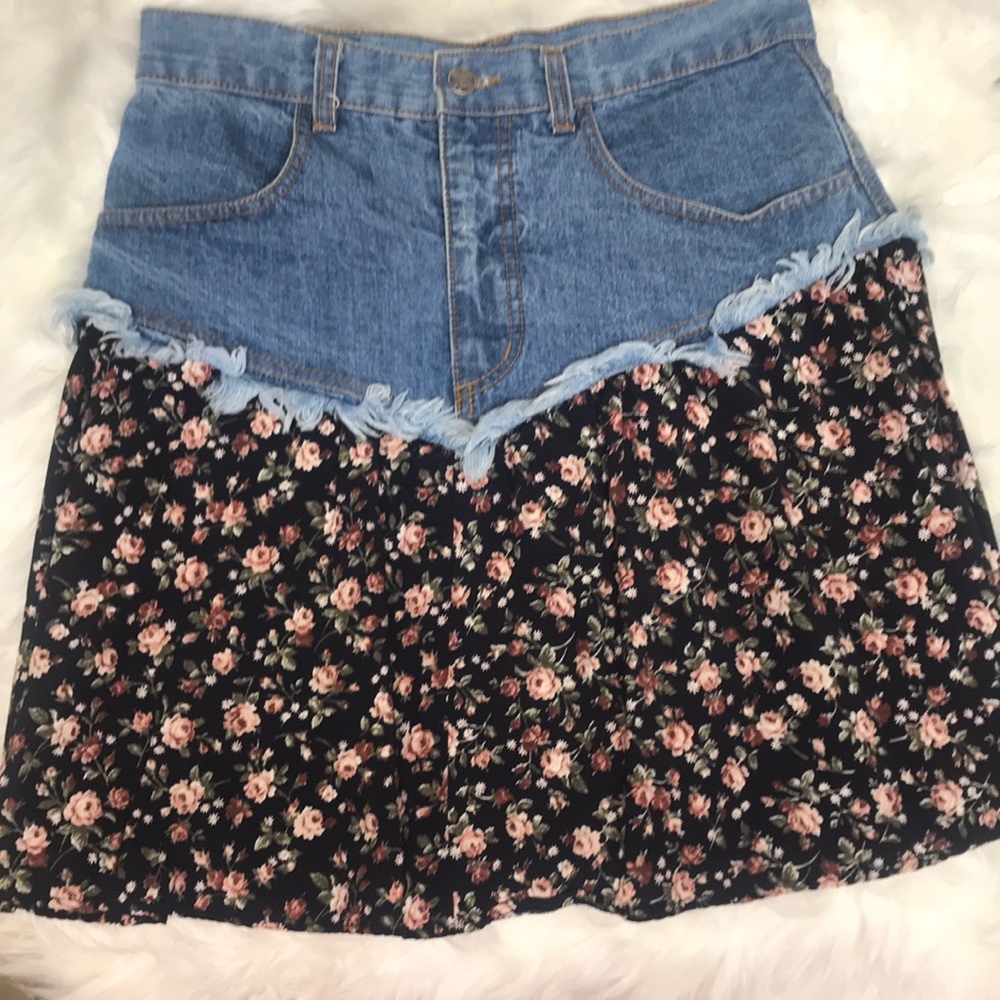 Vintage 90s Switch USA Denim/Floral Skirt